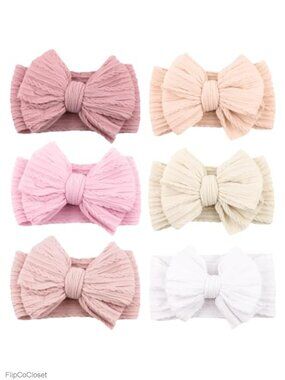 6 Pack Baby Girl Headbands with Bows Soft Stretchy Nylon